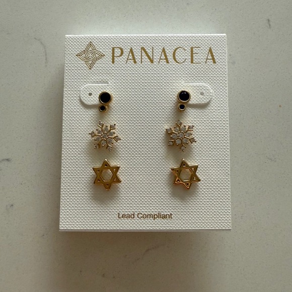 Panacea‎ Set of 3 Chanukah/Hanukkah Holiday Stud Earrings - Gold/Blue - NWT - Picture 2 of 6